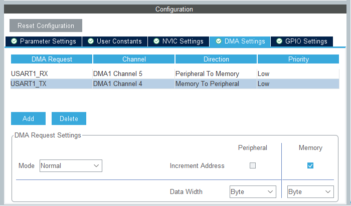 STM32F103C8 - UART idle interrupt circular DMA tutorial - CubeMX configuration of UART1 Tx DMA Channel